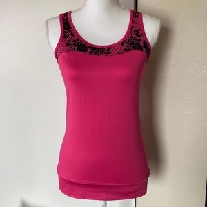 RYKA Pink Lace Print Athletic Workout Racerback Keyhole Tank